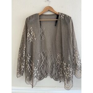 Jeffrey & Dara Evenings Vintage Knit Lace Cardigan Gold Metallic Size 14 Luxury